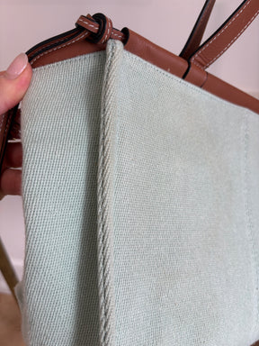 Loewe Mint Canvas and Tan Leather Cushion Tote