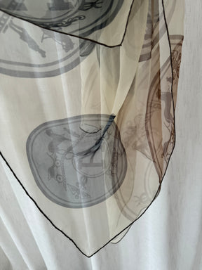 Hermès Cream and Brown Logo Sheer Silk Scarf