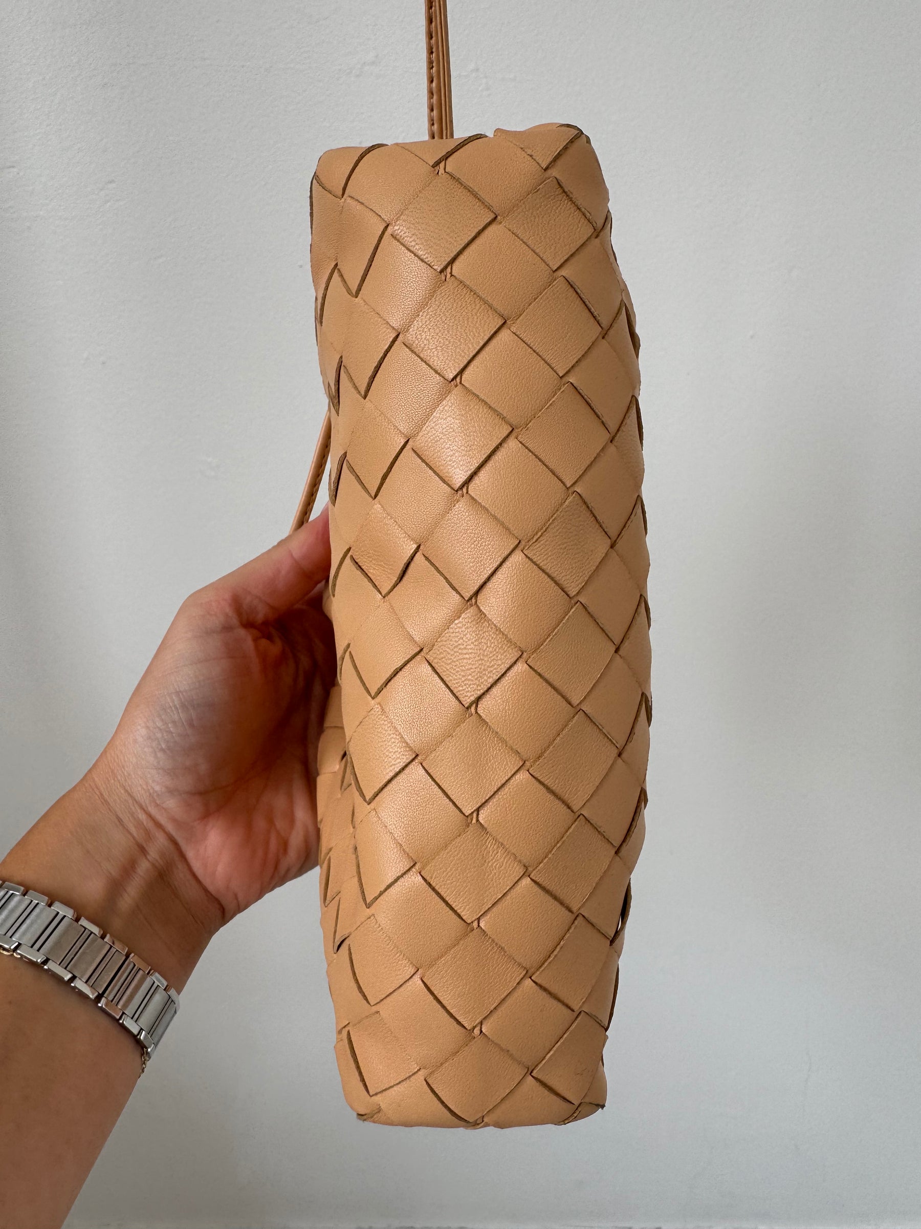 Bottega Veneta Mini Woven Clutch Almond