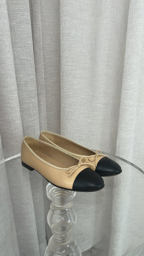 Chanel Beige and Black Ballet Flats, 40.5