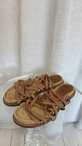 Alexander Wang Tan Suede Espadrille lace Up Sandals, 39