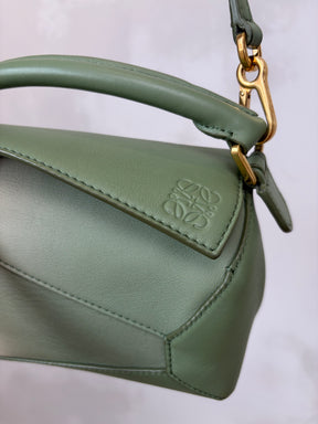 Loewe Green and Beige Ombré Leather Mini Puzzle Bag