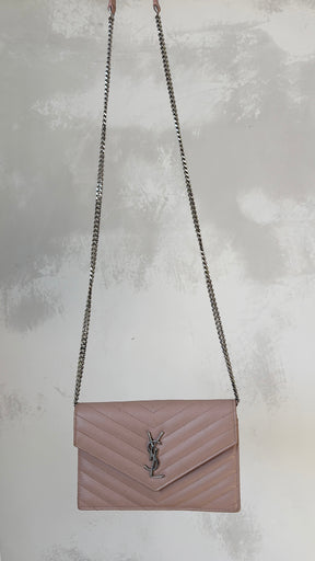 YSL Chevron WOC In Blush Silver Hardware