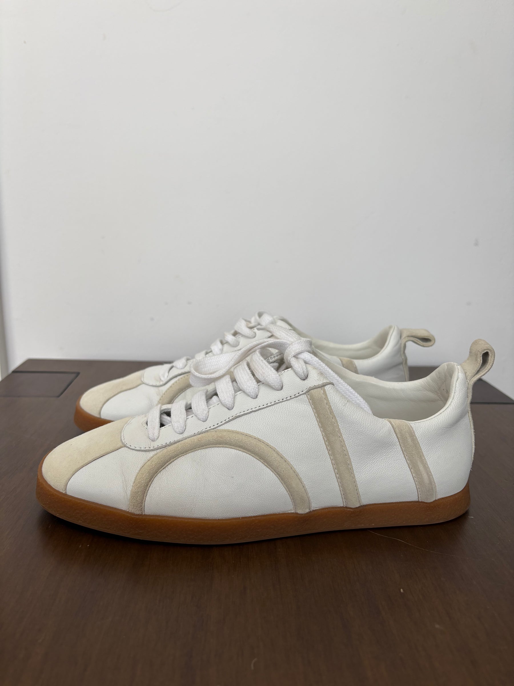Totême White and Cream Leather and Suede Sneakers, 38