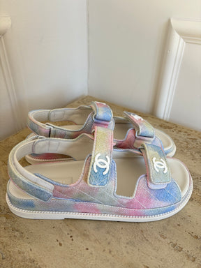 Chanel Multi Pastel Canvas Dad Sandals, 40 C