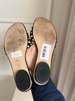 Stuart Weitzman Black Suede Crystal Slides, 38