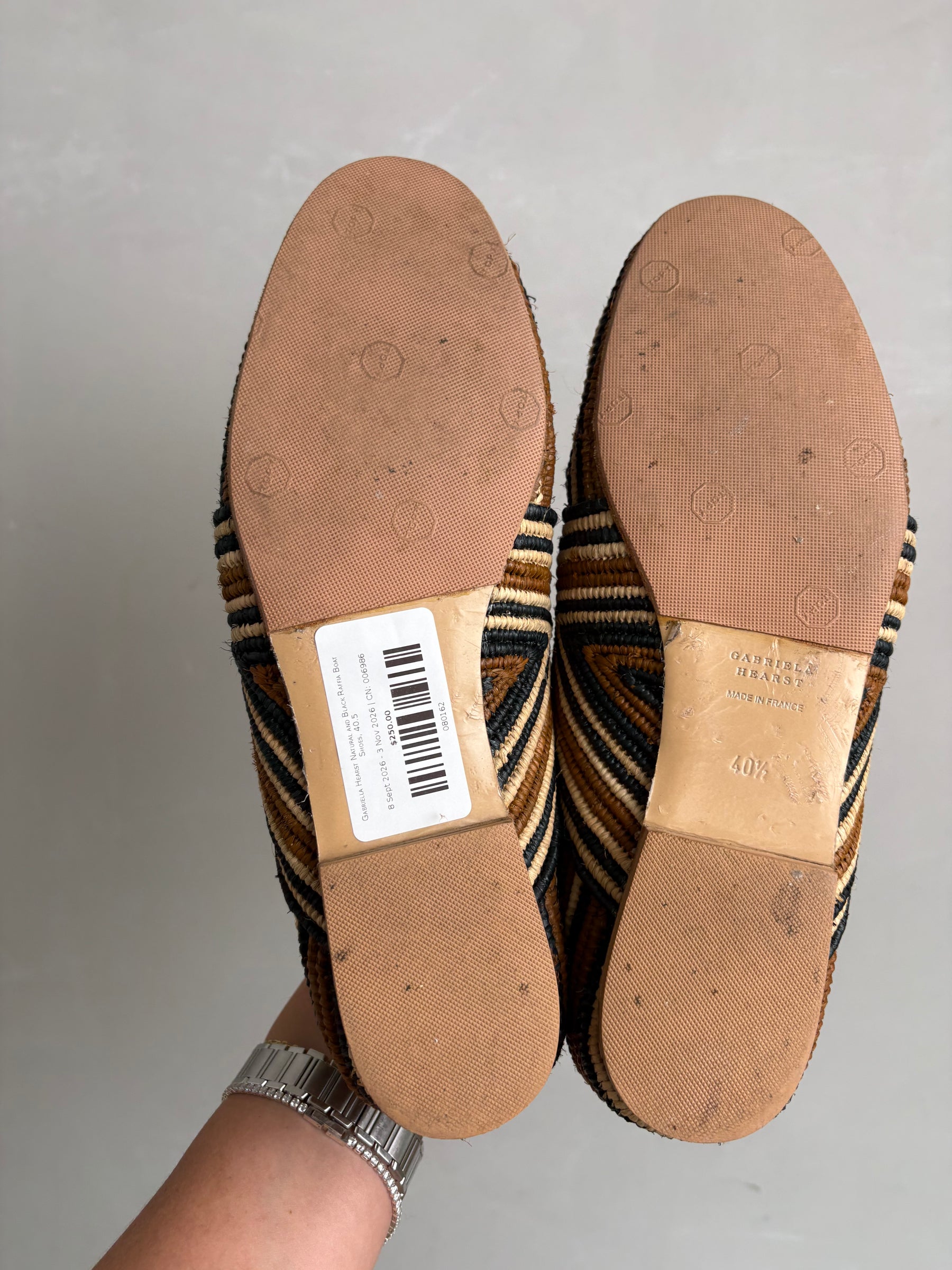 Gabriella Hearst Natural and Black Raffia Boat Shoes, 40.5