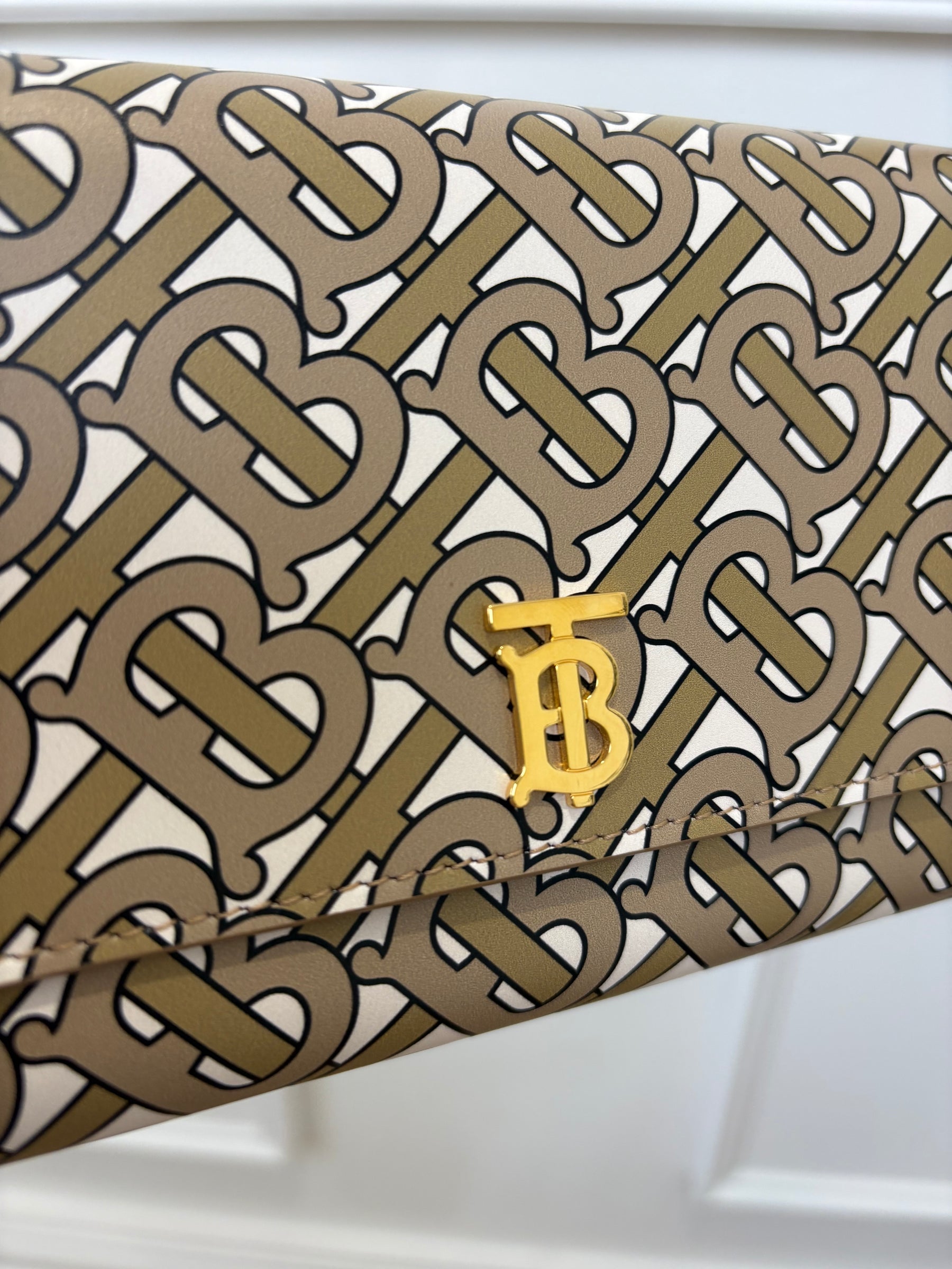 Burberry Khaki and White Monogram Logo Crossbody Wallet
