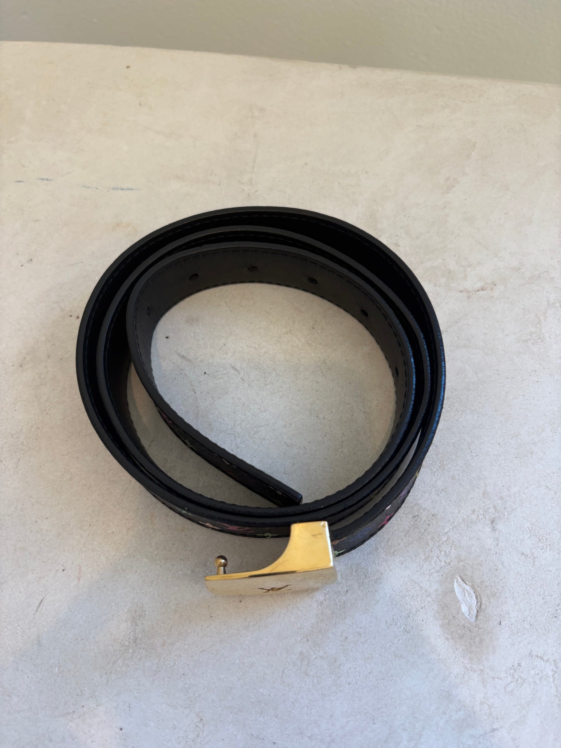 Louis Vuitton X Takashi Murakami Monogram Belt In Black, 90cm