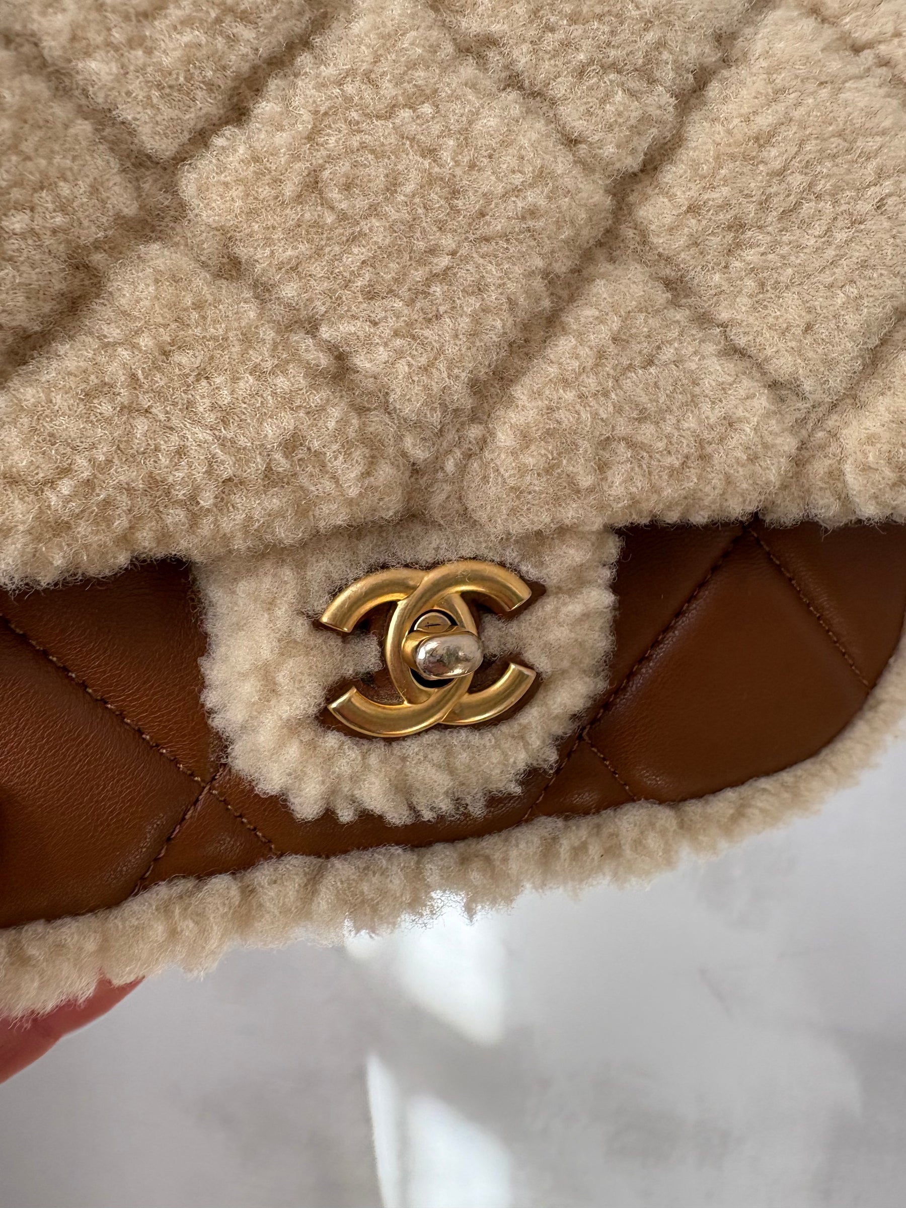 Chanel Mini Shearling Flap Bag Lambskin Dark Brown GHW