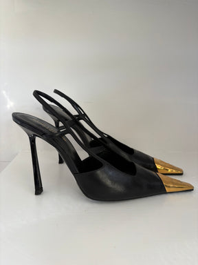 Saint Laurent Jeanne Slingback Pumps With Gold Hardware, 39