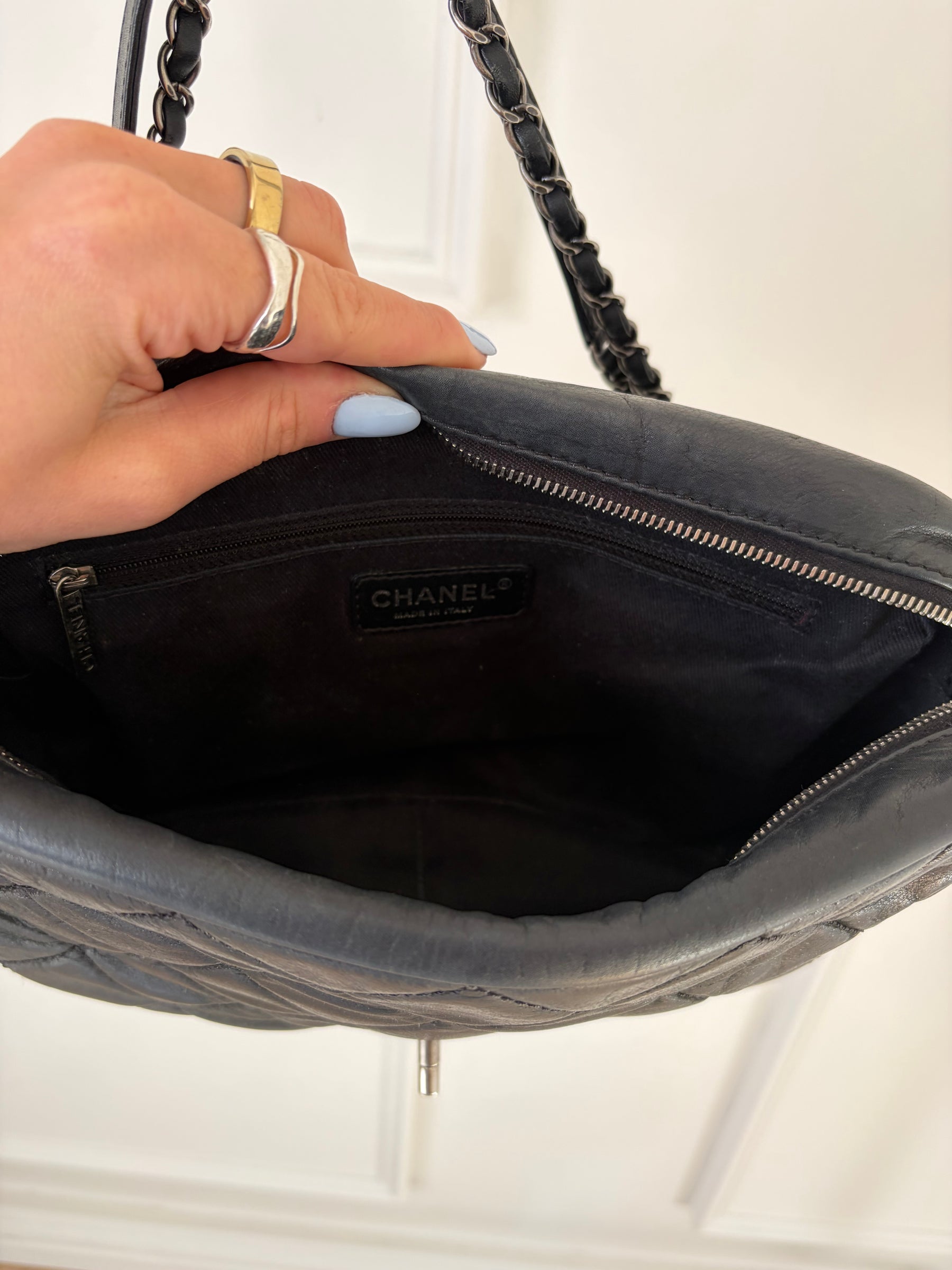 Chanel Black Leather Easy Zip Flap Bag