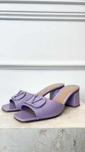 Valentino Lilac Patent V Logo Mule, 39.5