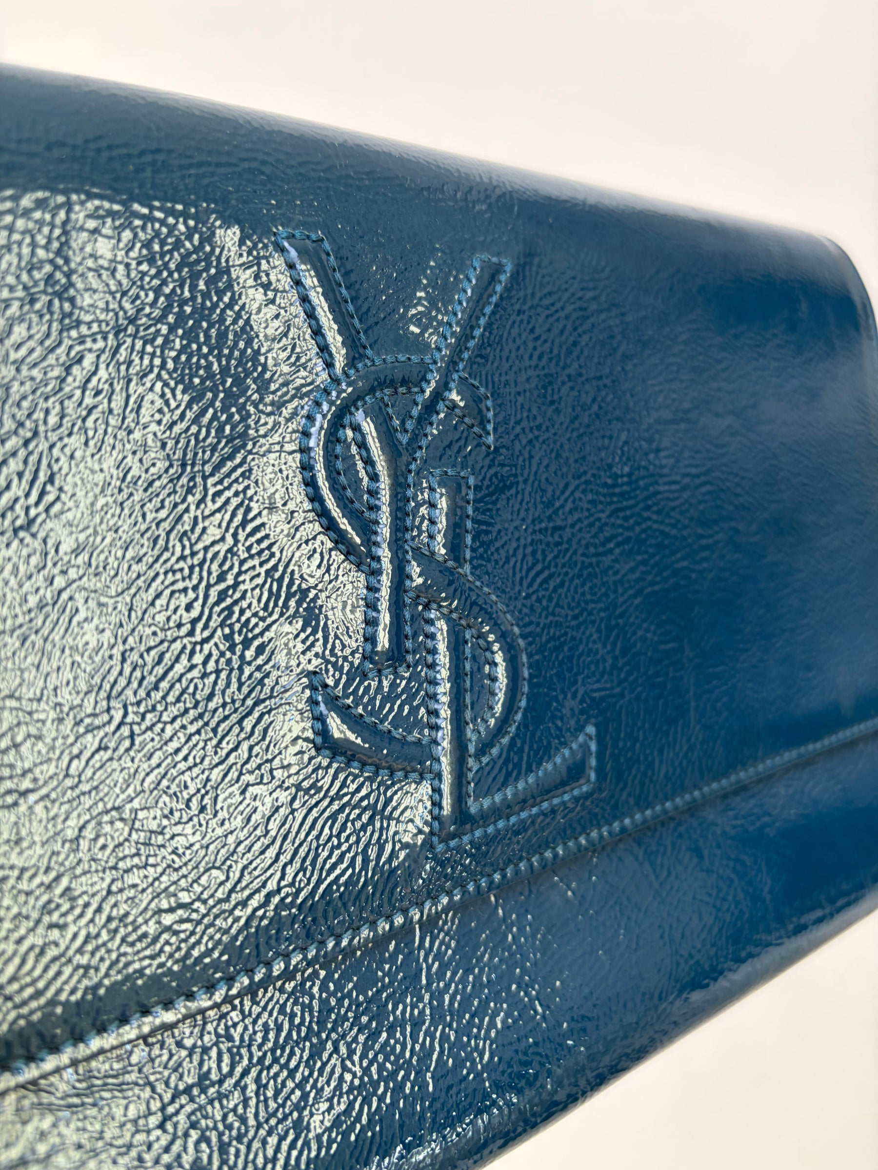 Saint Laurent Teal Patent Leather Logo Cluth