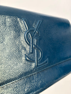 Saint Laurent Teal Patent Leather Logo Cluth