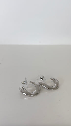 Chanel Silver Link Logo Hoop Earrings