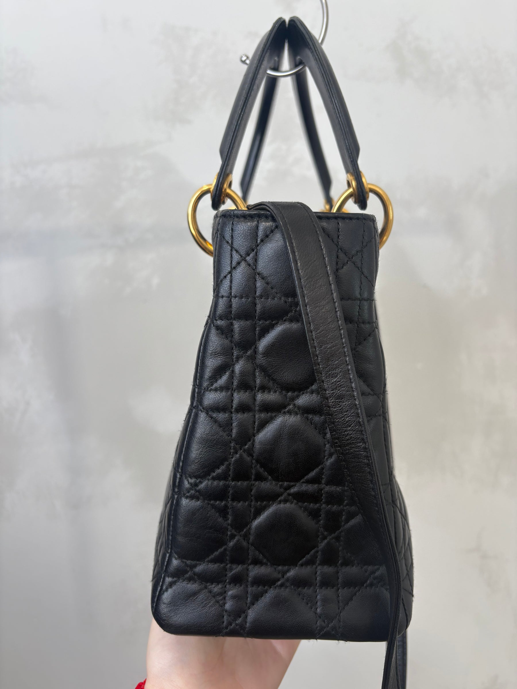 Dior Black Cannage Leather Medium Lady Dior With Gold Hardware