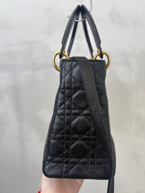 Dior Black Cannage Leather Medium Lady Dior With Gold Hardware