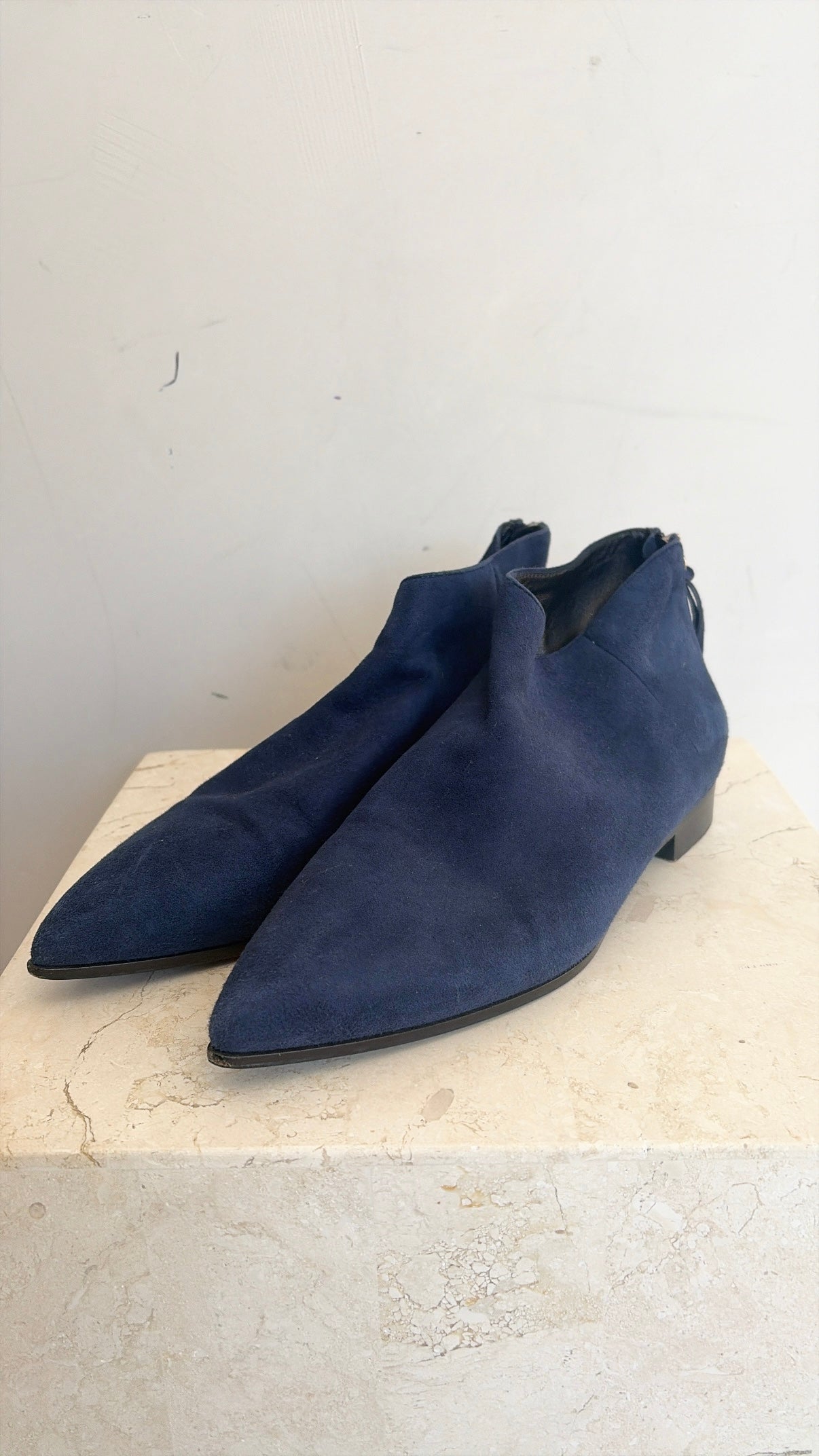 Miu Miu Navy Suede Pointed Ankle Boots, 37