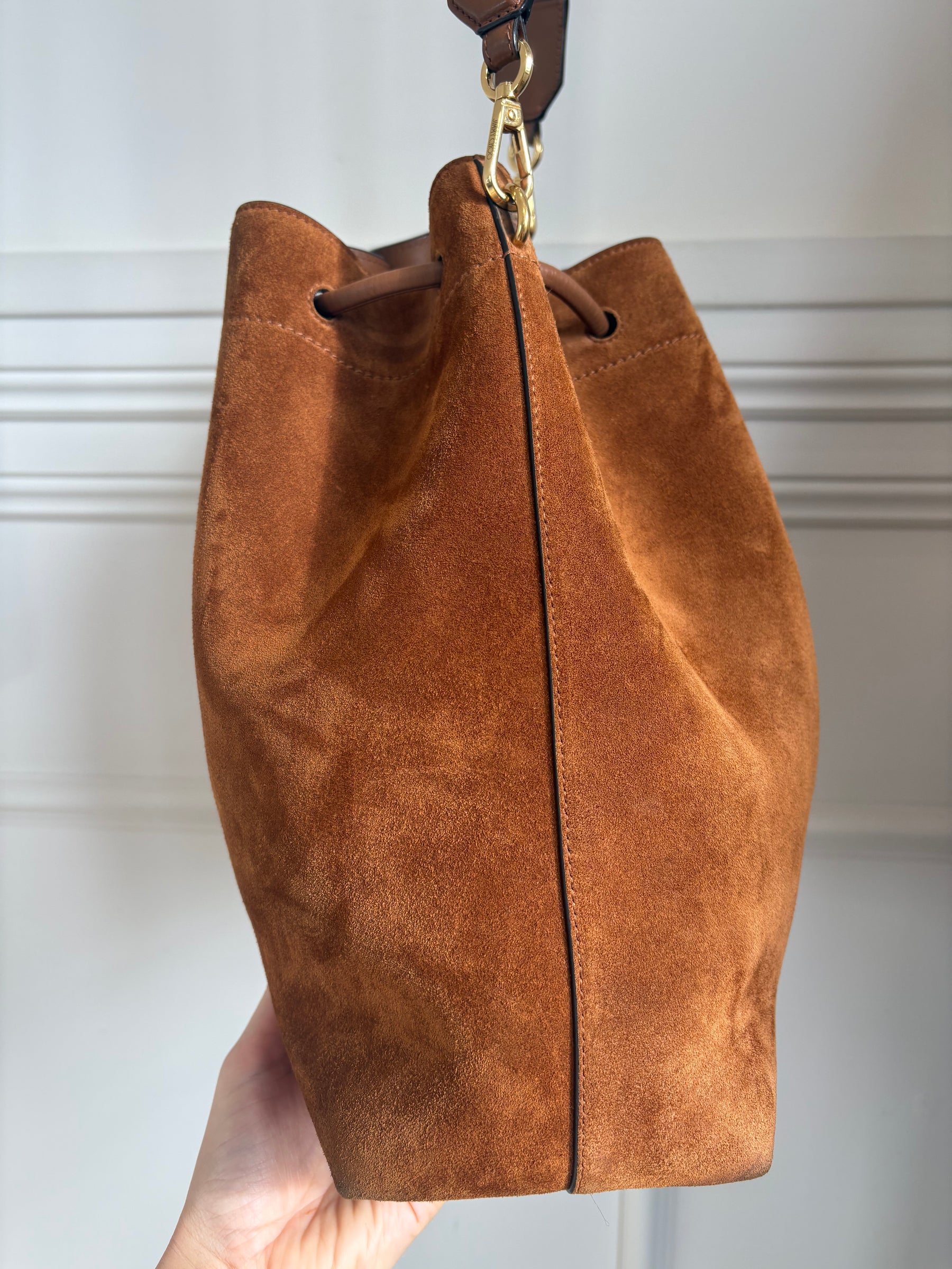 Jimmy Choo Bon Bon Bucket Bag In Tan/Gold