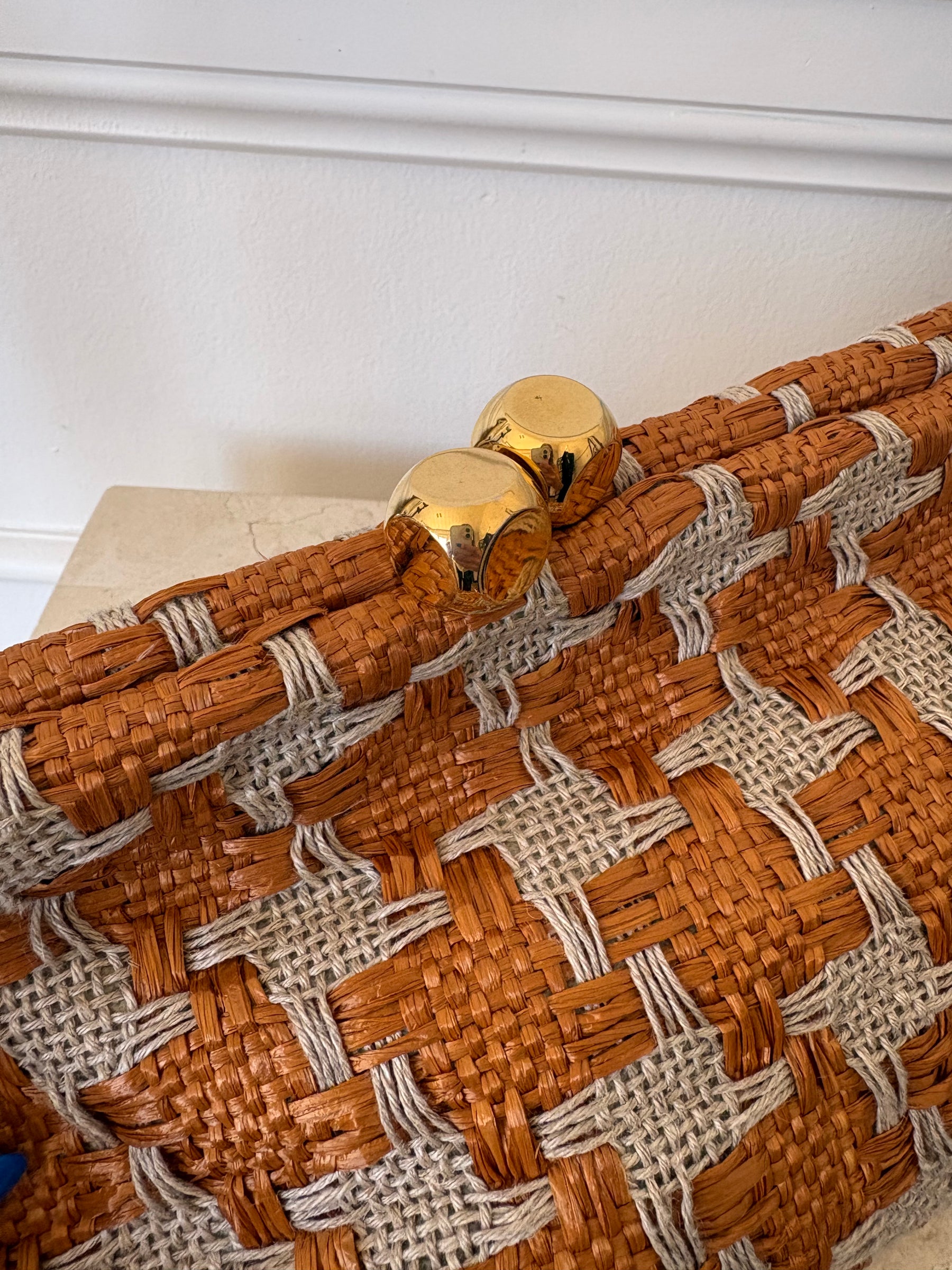 Maria La Rosa Dado Woven Clutch In Rust