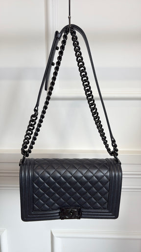 Chanel So Black Grained Calfskin Leather Medium Boy Bag