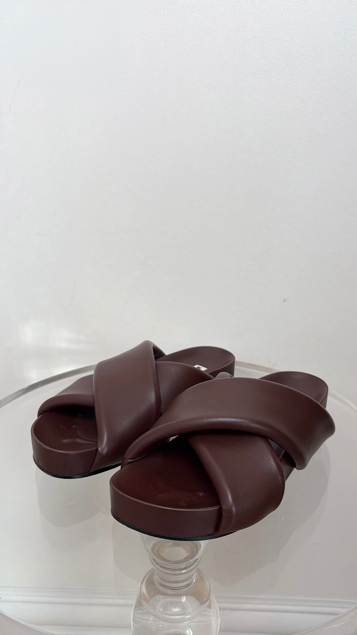 Jil Sander Burgundy Padded Leather Slides, 40