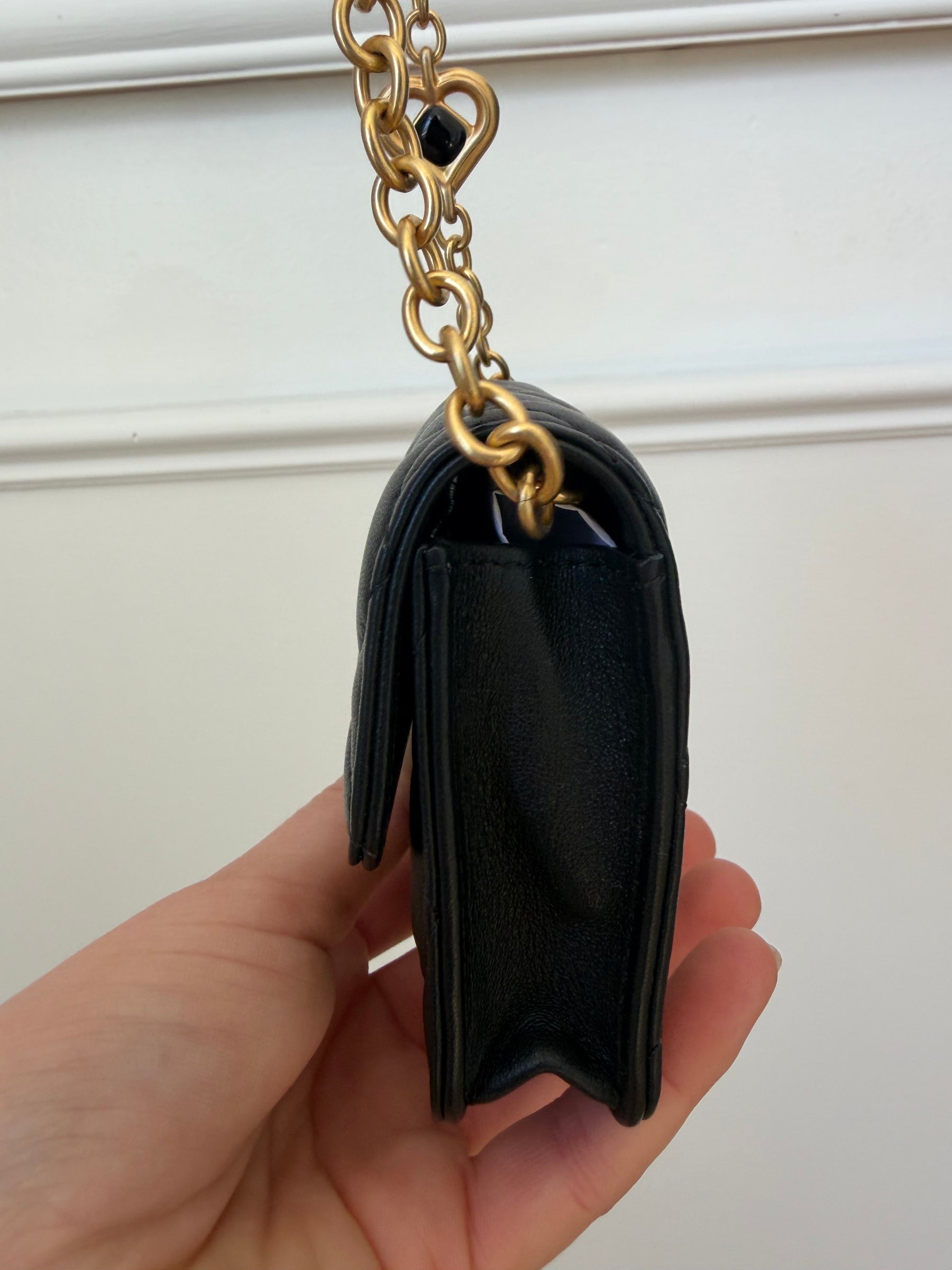 Chanel Black Lambskin Leather Mini Flap With Enamel Detail Chain
