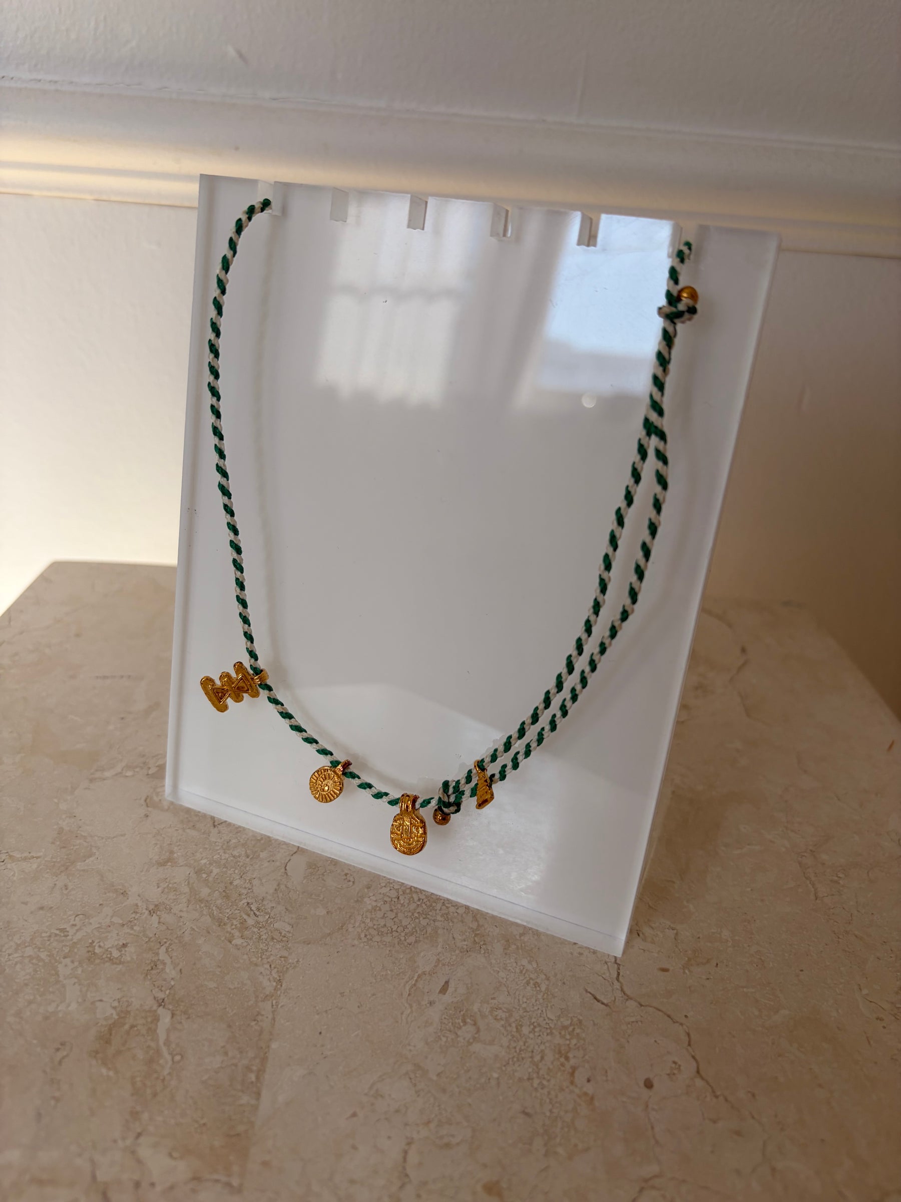 Lucy Folk Green and White Rope Charm  Ocean Familia Necklace
