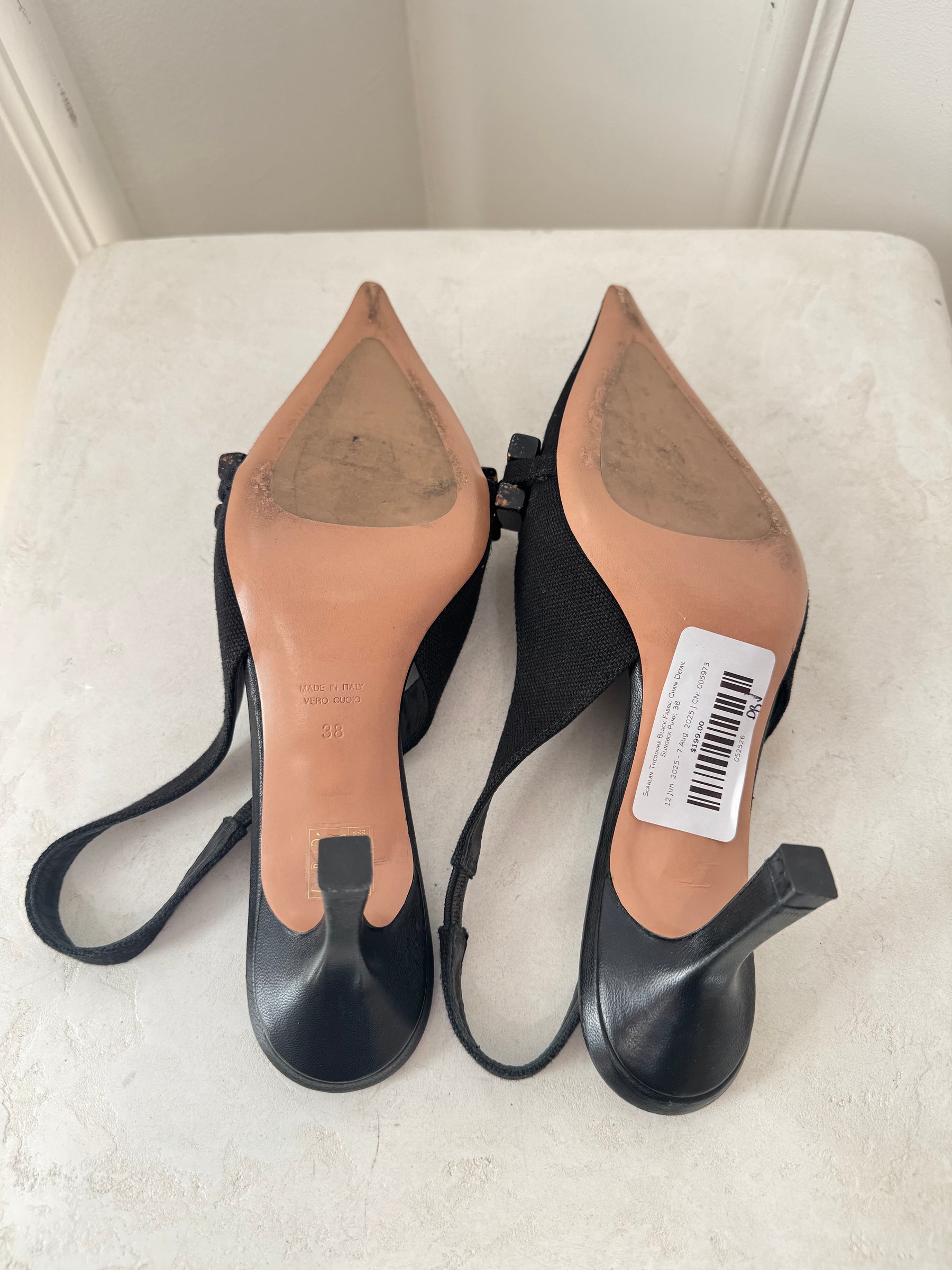 Scanlan Theodore Black Fabric Chain Detail Slingback Pump, 38