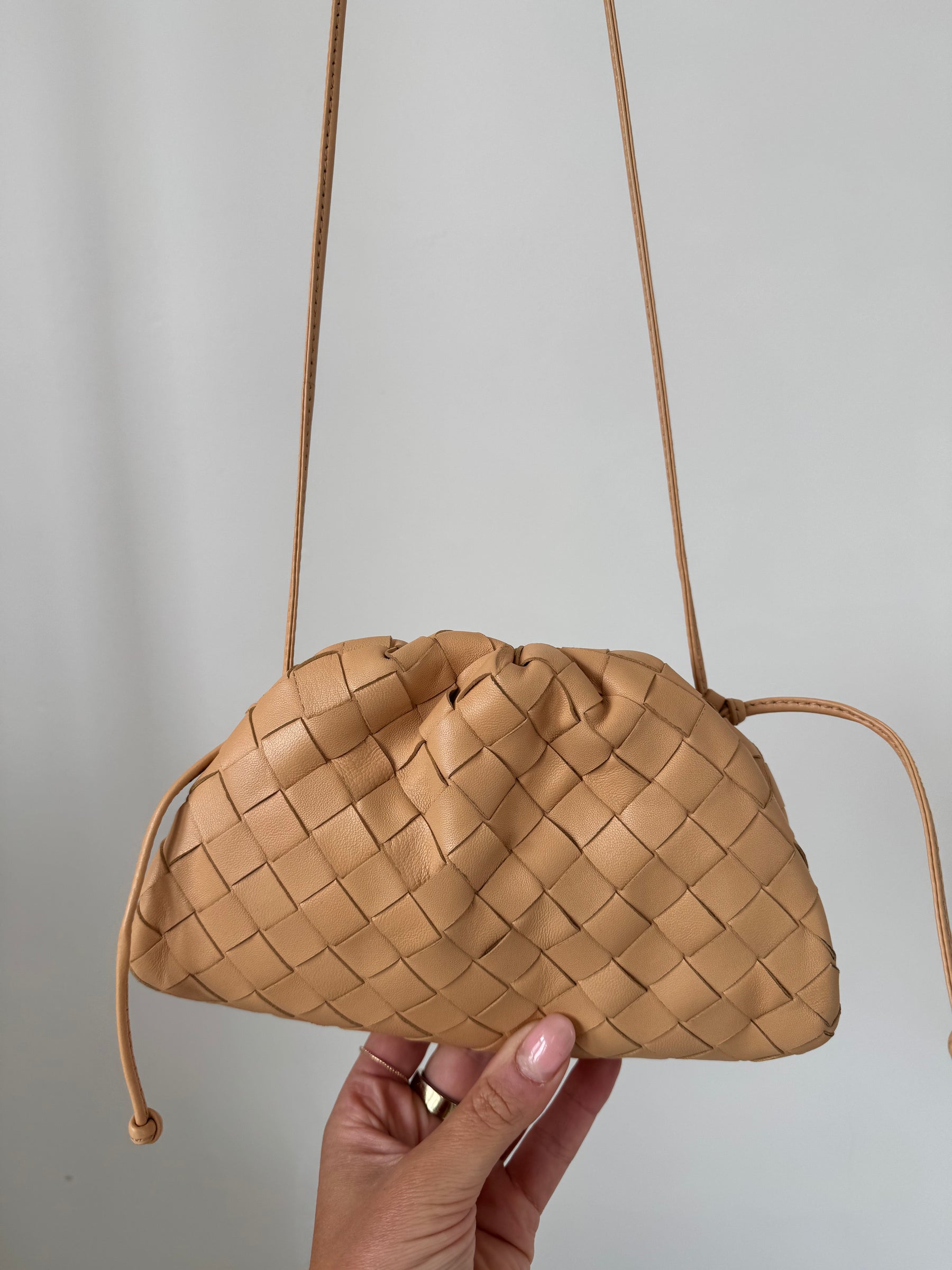 Bottega Veneta Mini Woven Clutch Almond