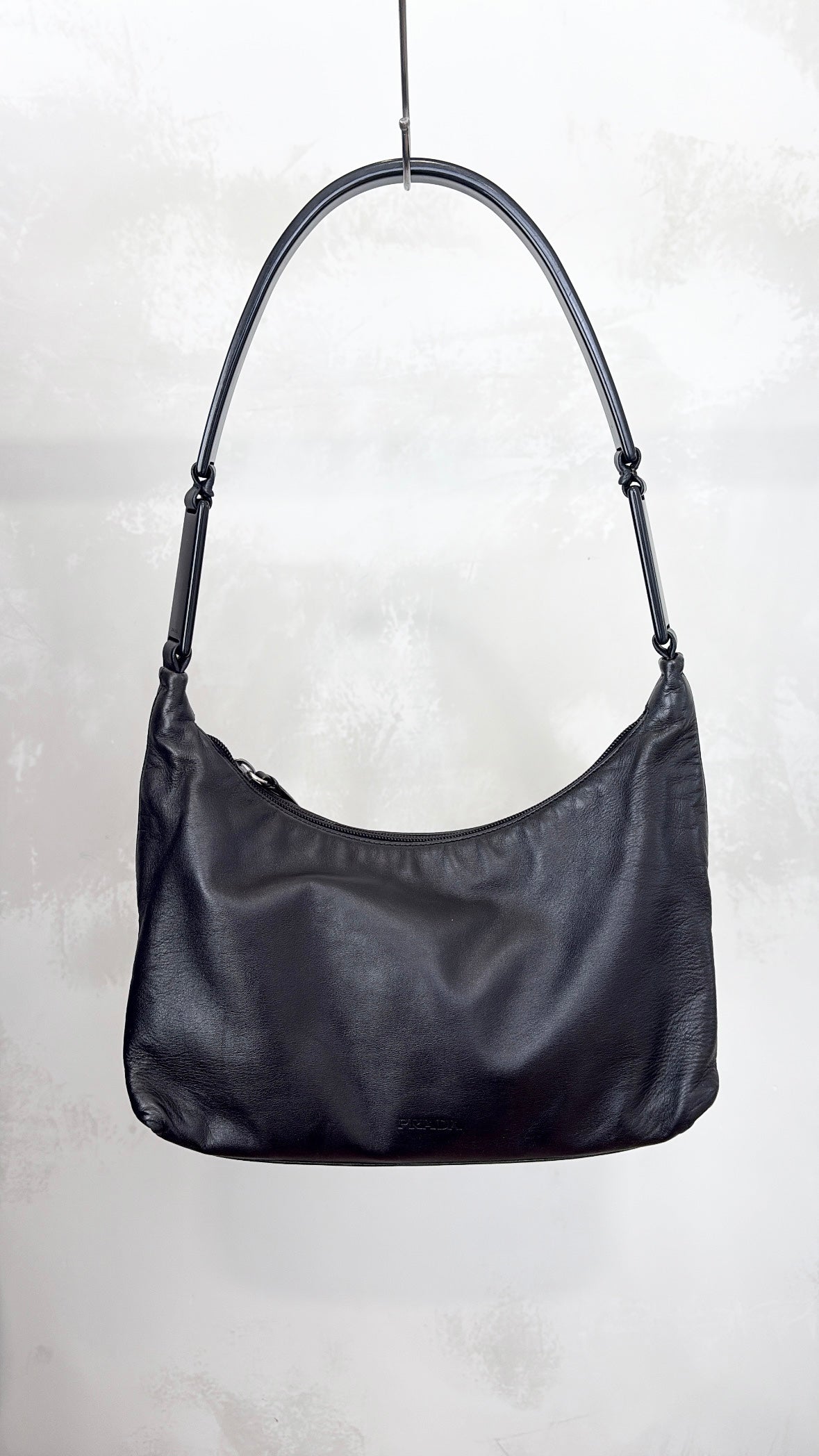 Prada Black Leather Acrylic Handle Shoulder Bag