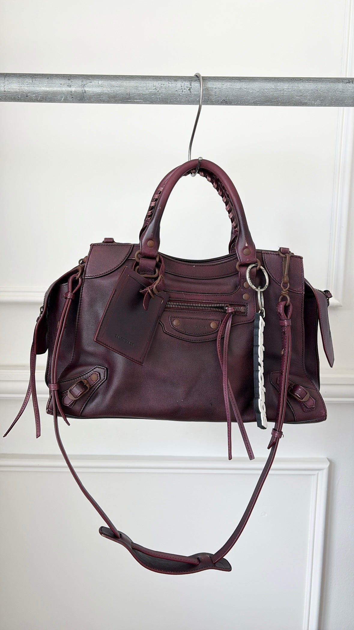 Balenciaga Neo Classic Medium City Bag in Burgundy Distressed Leather