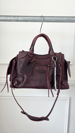 Balenciaga Neo Classic Medium City Bag in Burgundy Distressed Leather