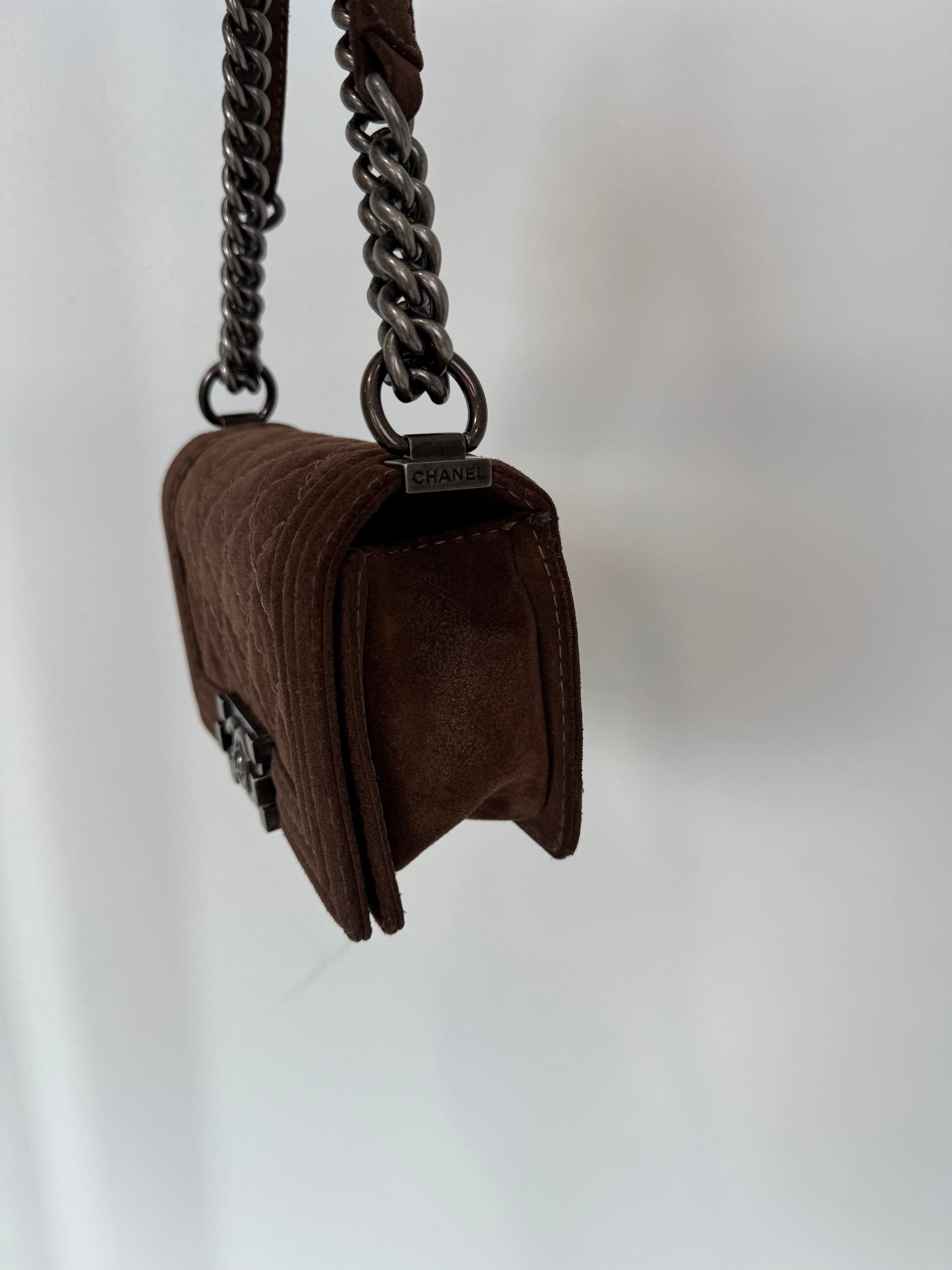 Chanel Chocolate Suede Small Boy Bag