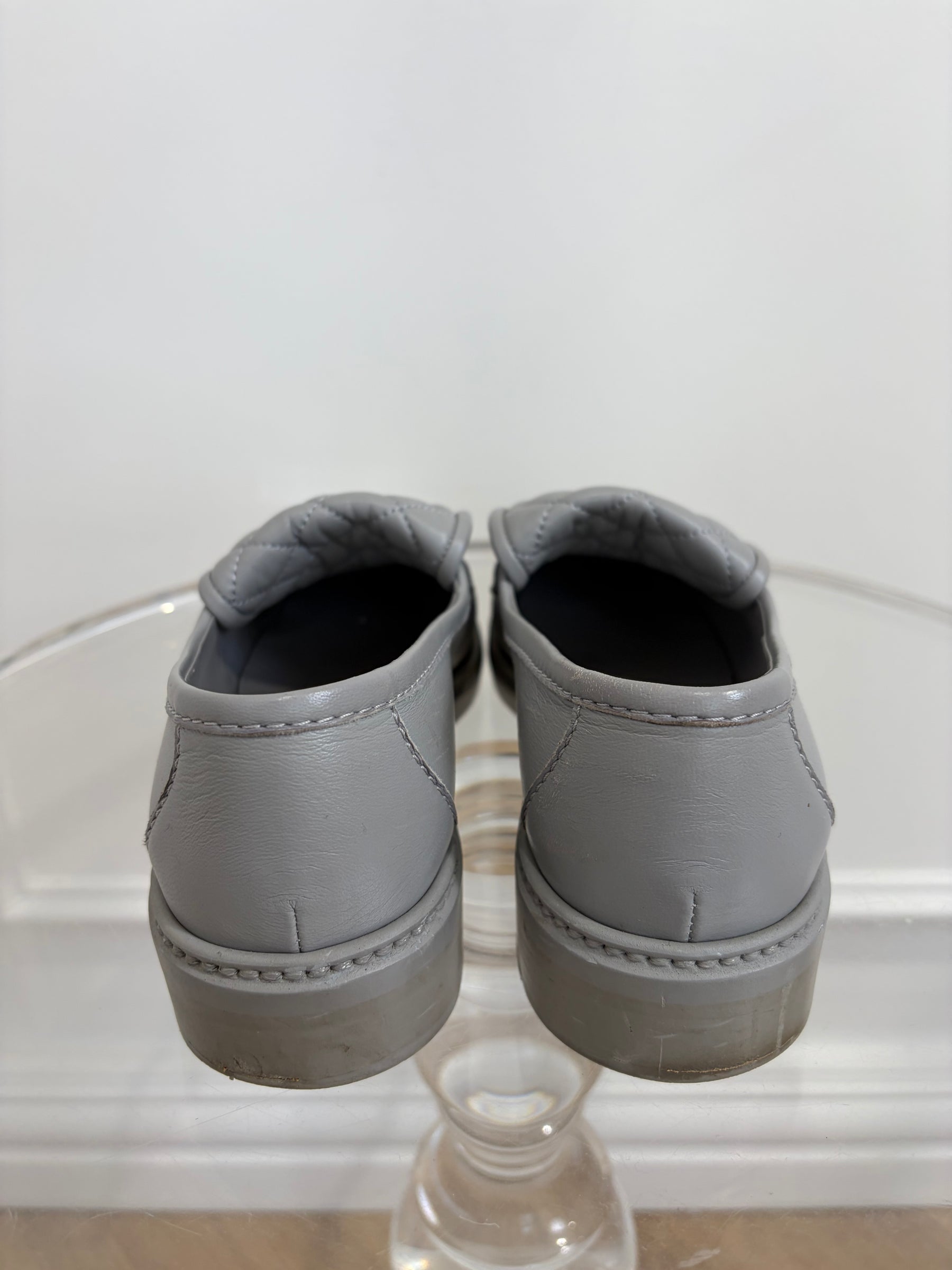 Chanel Grey leather Turn Lock Loafers, 39.5 C