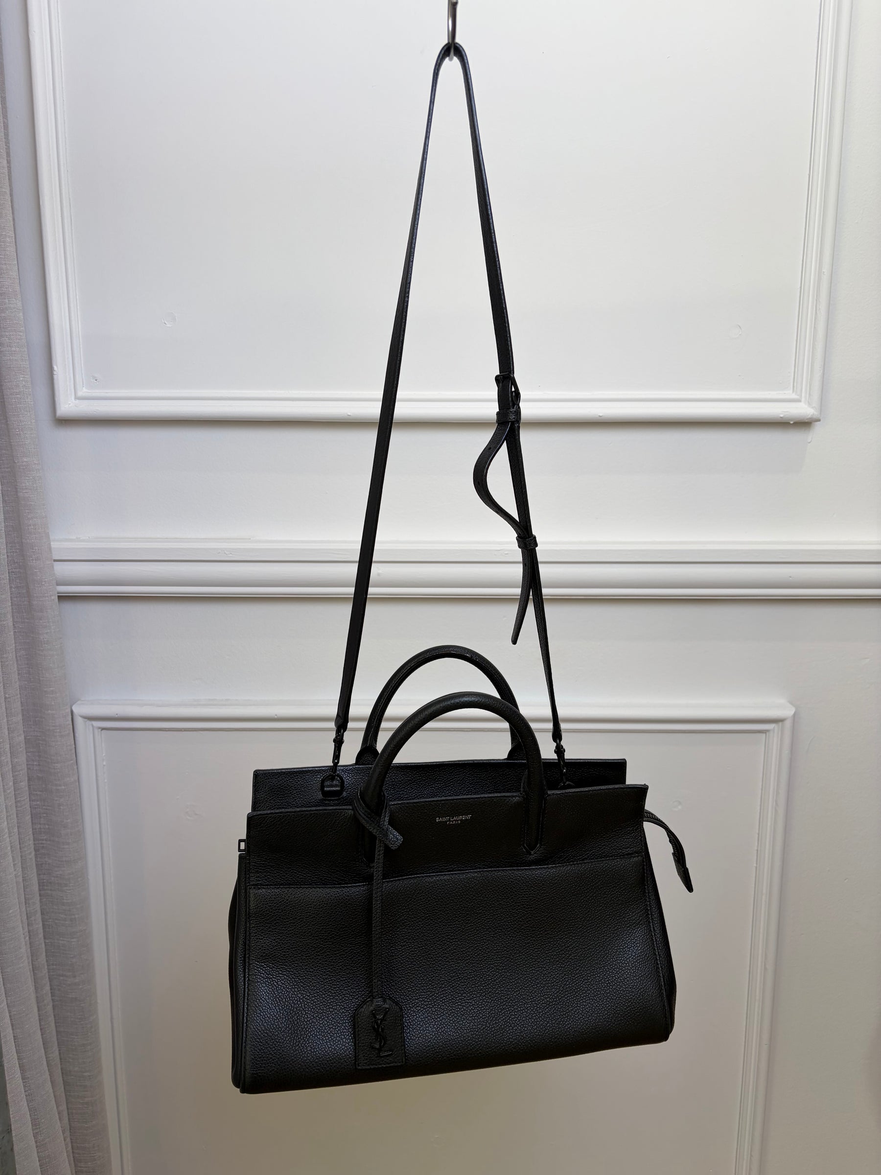 Saint Laurent Black Leather Rive Gauche Shoulder Bag With Top Handle