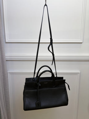 Saint Laurent Black Leather Rive Gauche Shoulder Bag With Top Handle