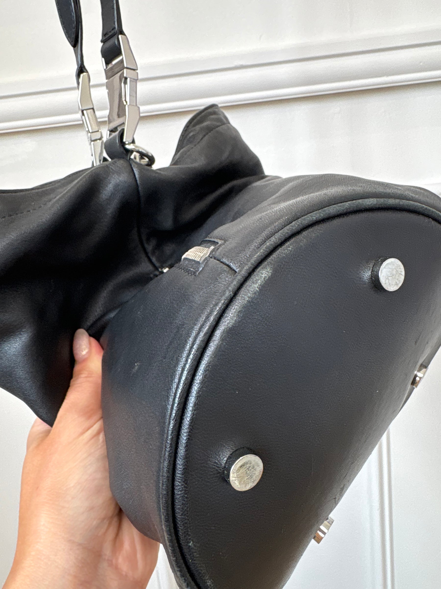 Alexander Wang Black Leather Slouchy Bucket Bag with Chain