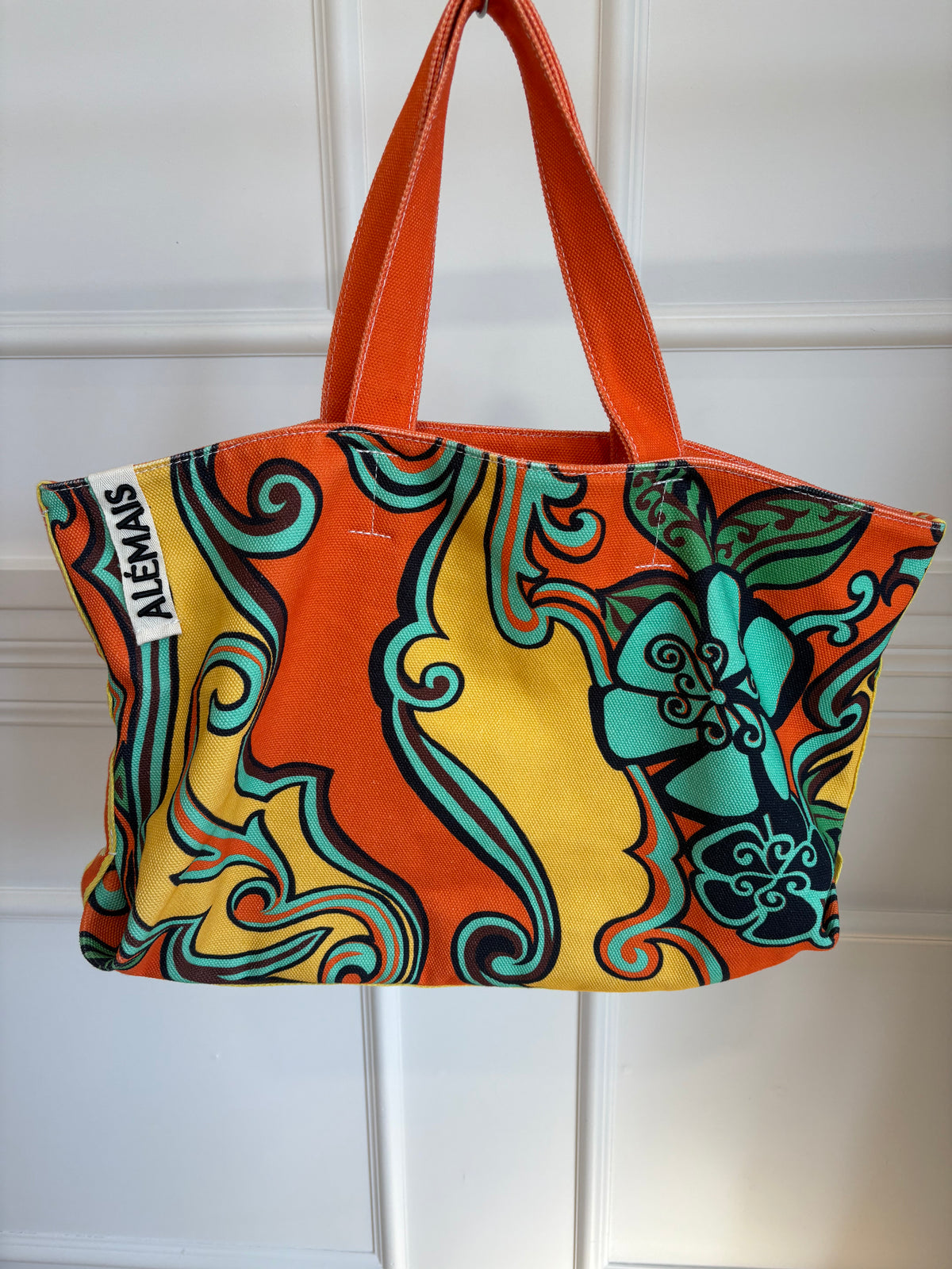 Alémais Orange Yellow and Green Floral Canvas Tote