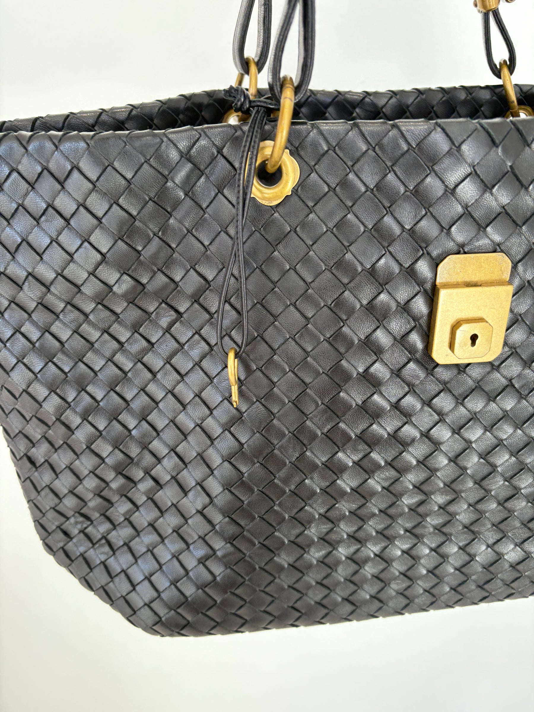 Bottega Veneta Black Intrecciato Leather Buckle Tote