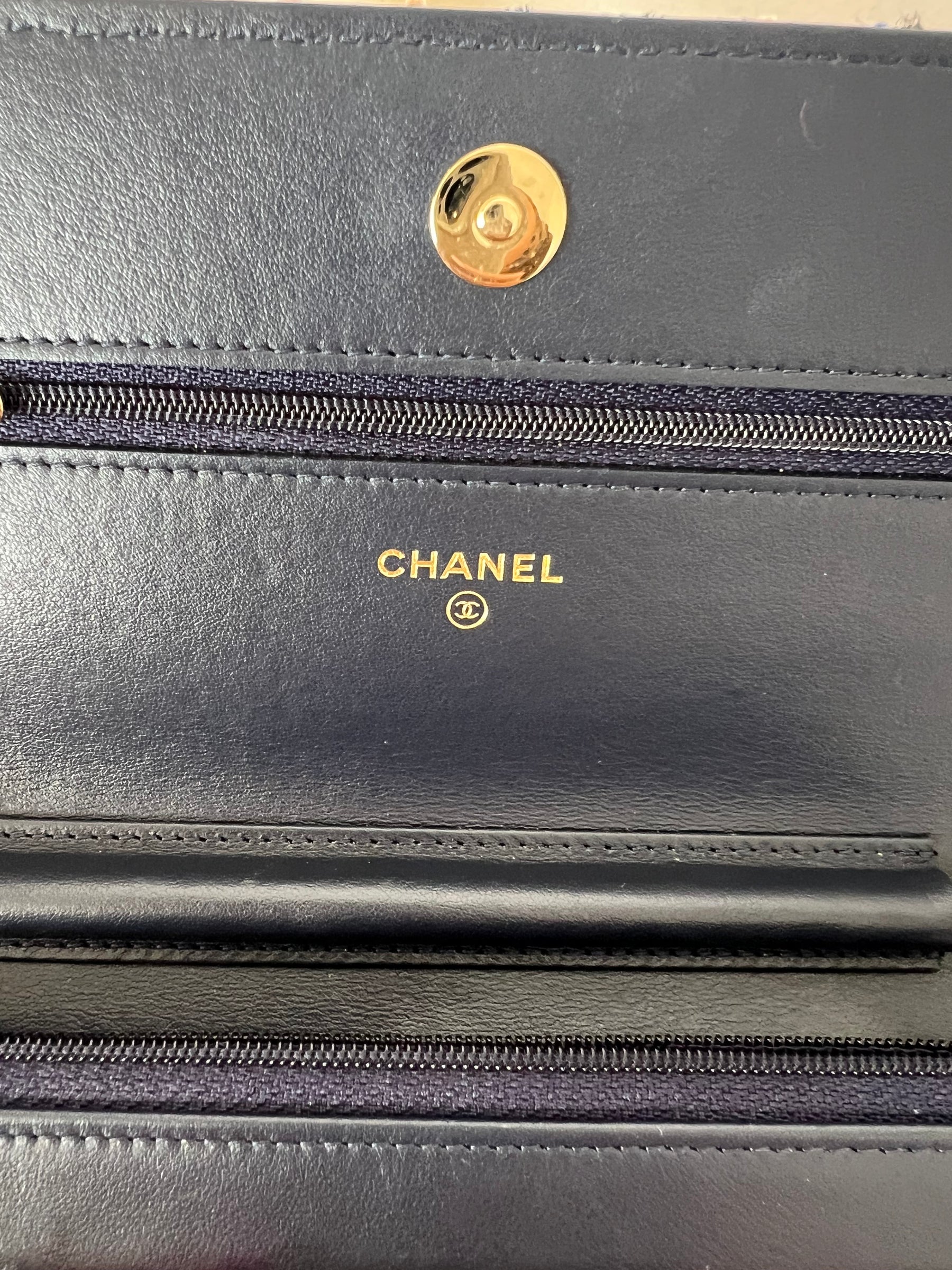 Chanel Blue, Cream and Pink Tweed Wallet on Chain