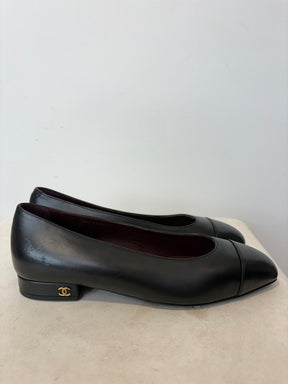 Chanel Uniform Black Leather Flats, 36