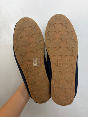 Miu Miu Navy Suede Logo Sneaker, 38