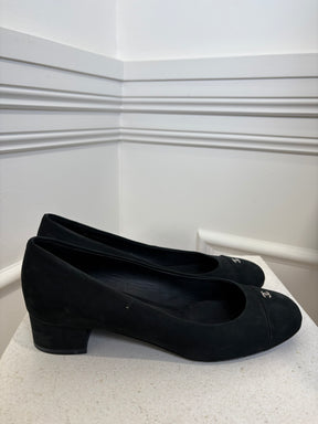 Chanel Black Suede Cap Toe Pumps, 39.5
