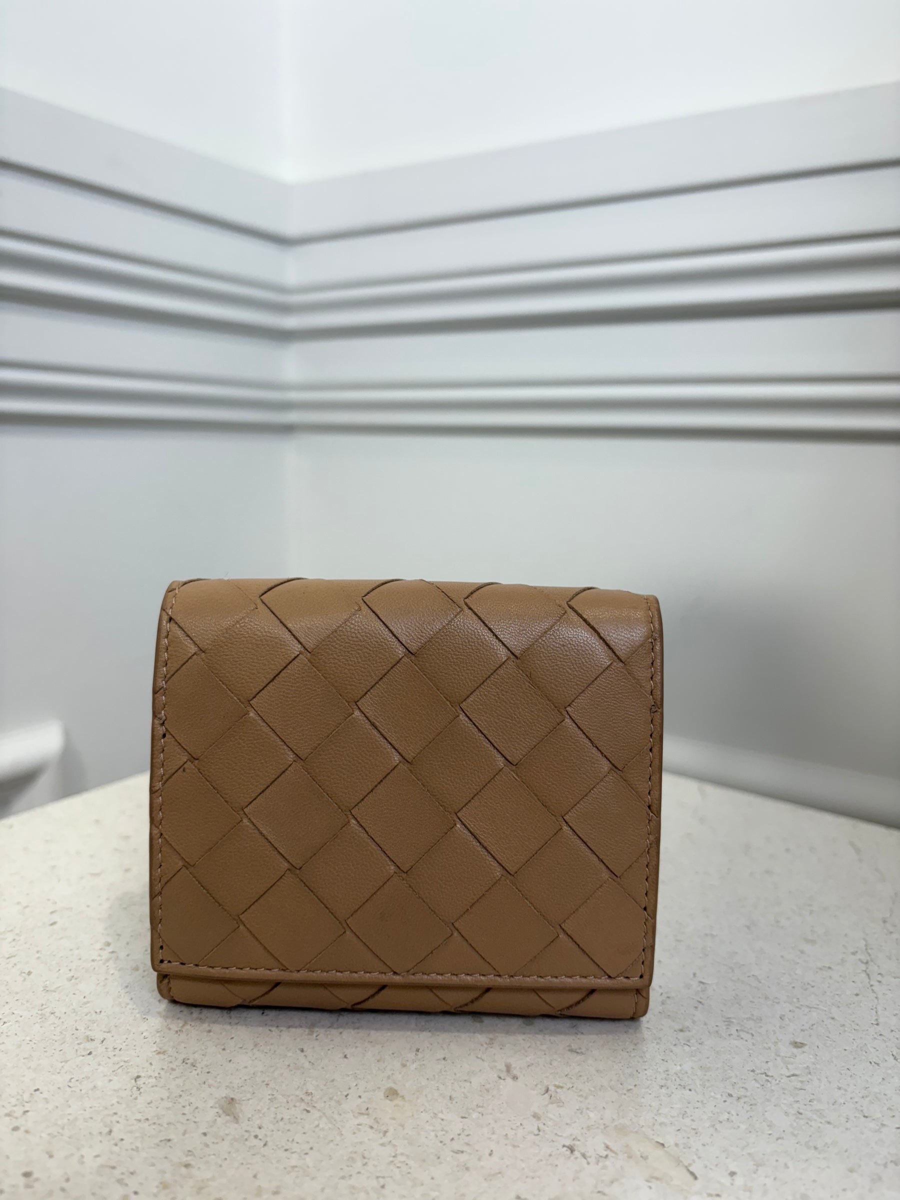 Bottega Veneta Beige Intrecciato Leather Trifold Wallet