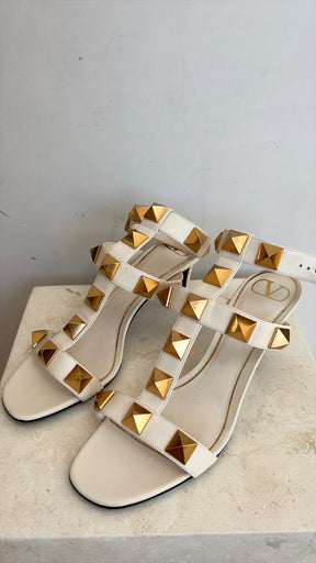 Valentino Garavani Cream Leather Roman Stud Heels, 41