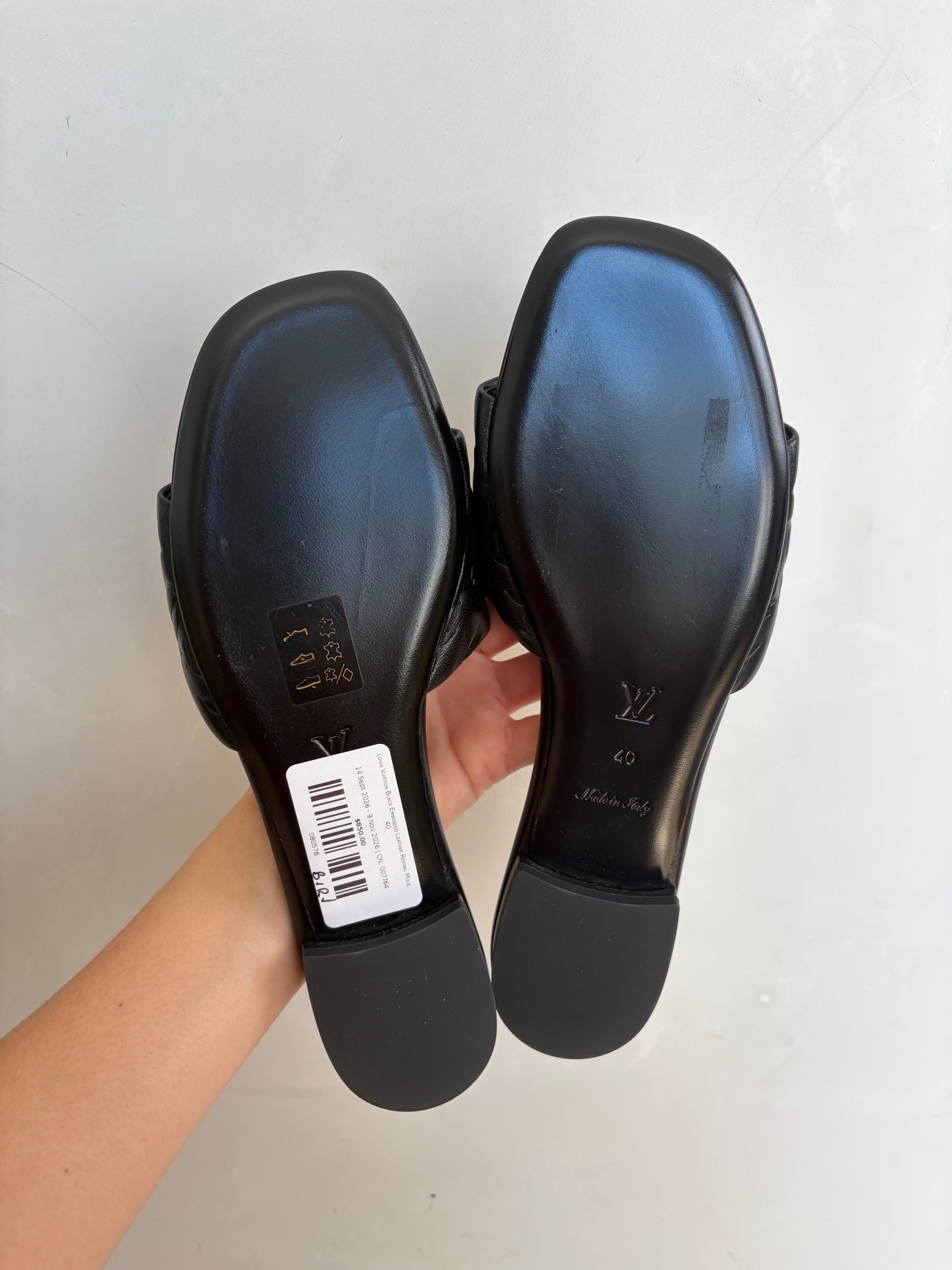 Louis Vuitton Black Embossed Leather Revival Mule, 40