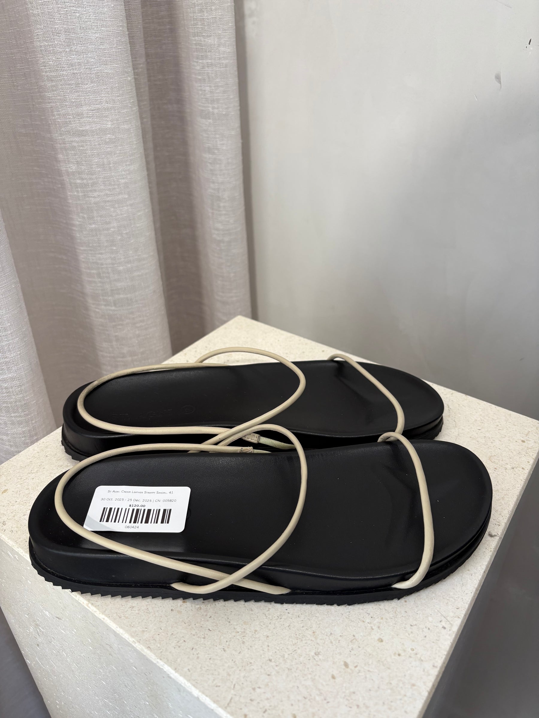 St Agni. Cream Leather Strappy Sandal, 41