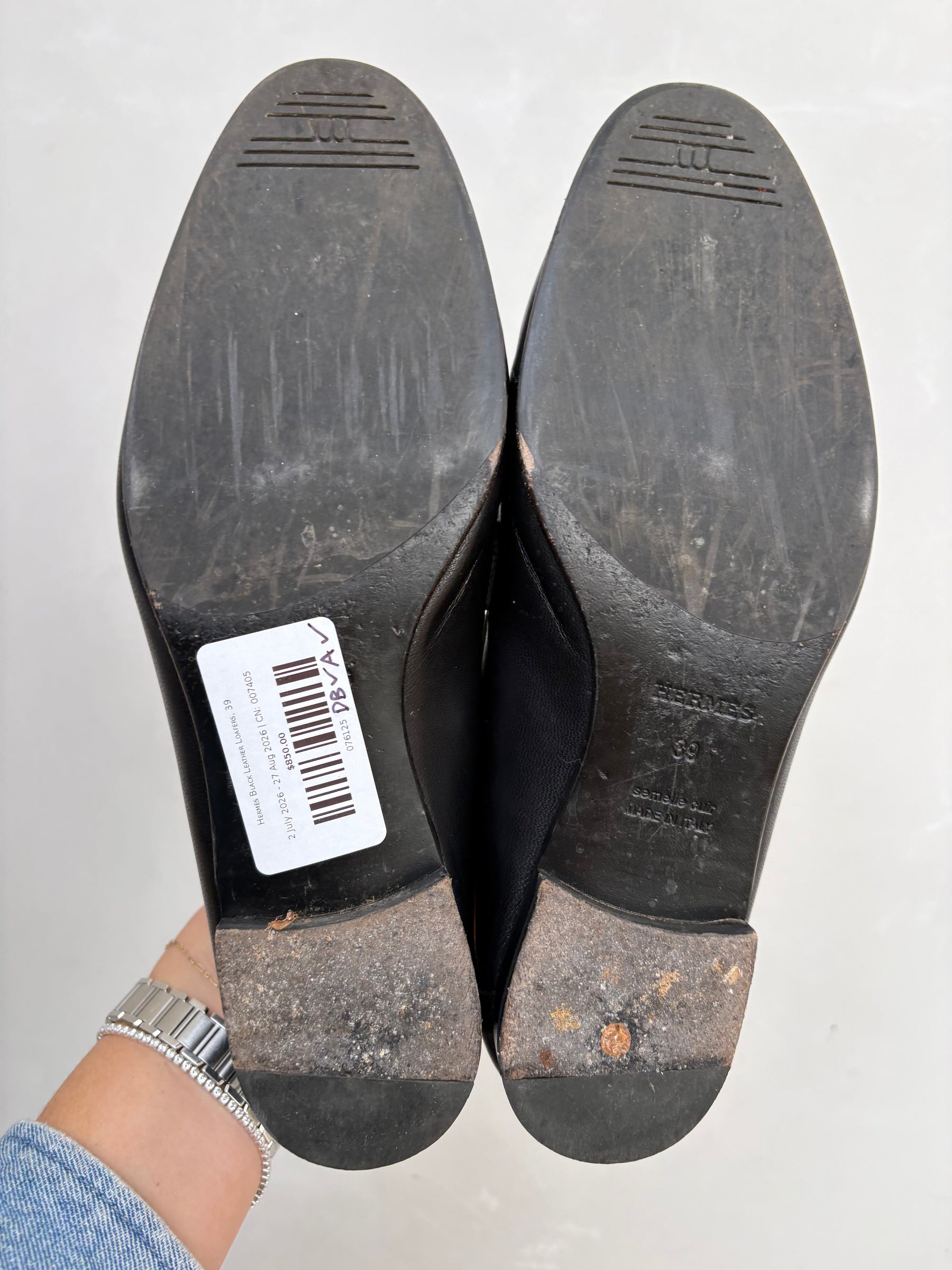 Hermès Black Leather Loafers, 39